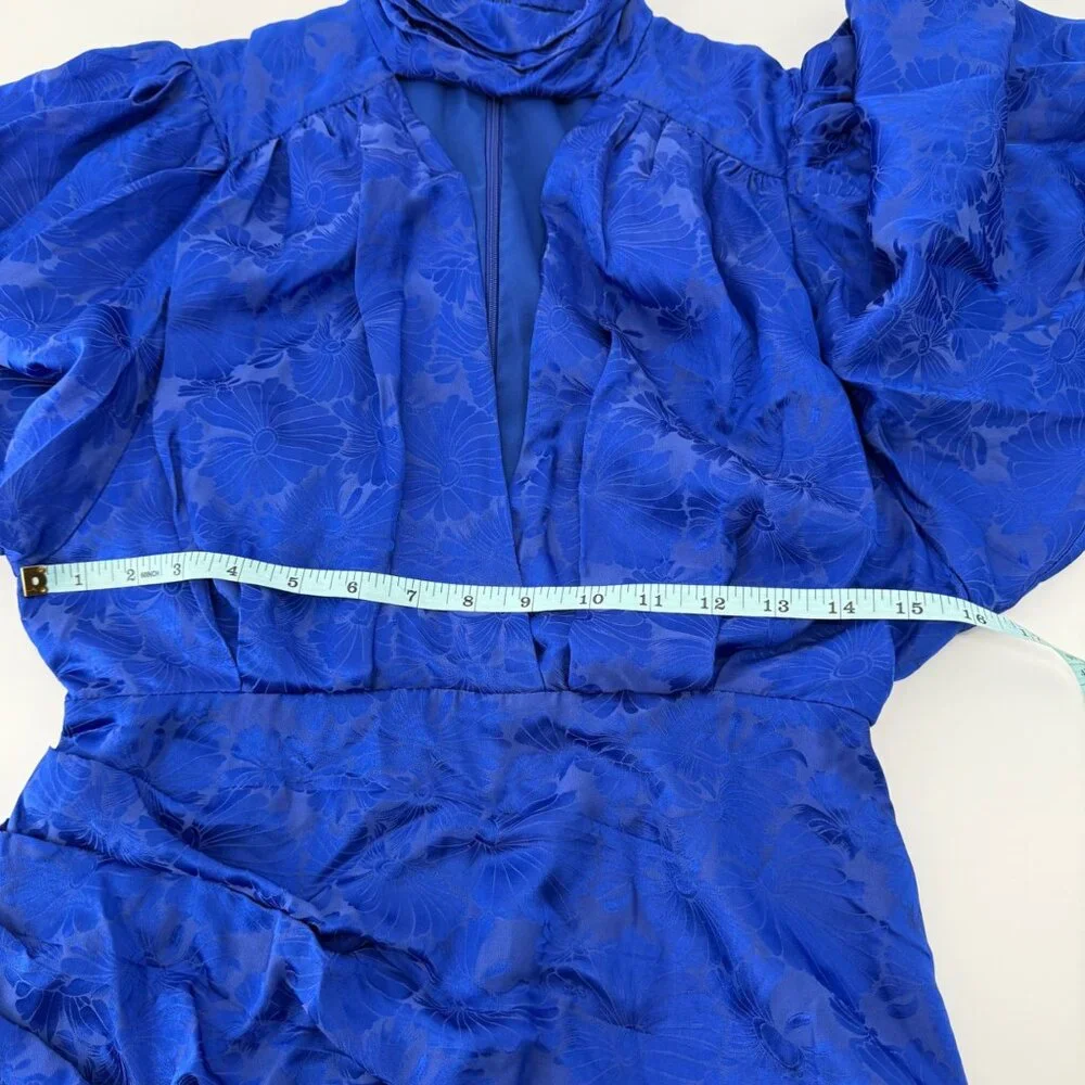 Ronny Kobo Virgo ruched floral satin sheath dress in blue silk blend, M - Picture 10 of 13